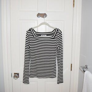 Frame black and white striped square boat neck sweater top